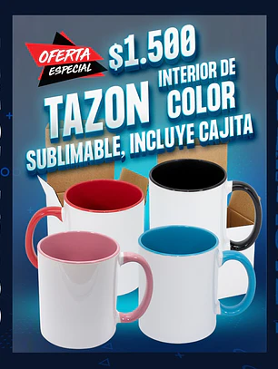 Tazon con asa e interior de color, para sublimar 11 oz incluye cajita individual