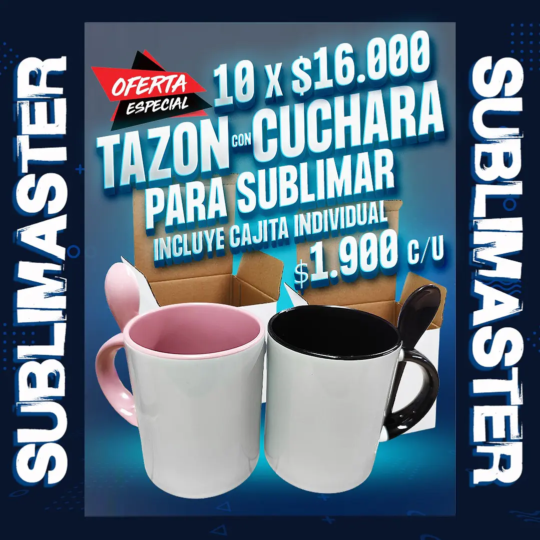 Tazon con cuchara interior de color oferta por 10 unidades incluye cajita individual 1
