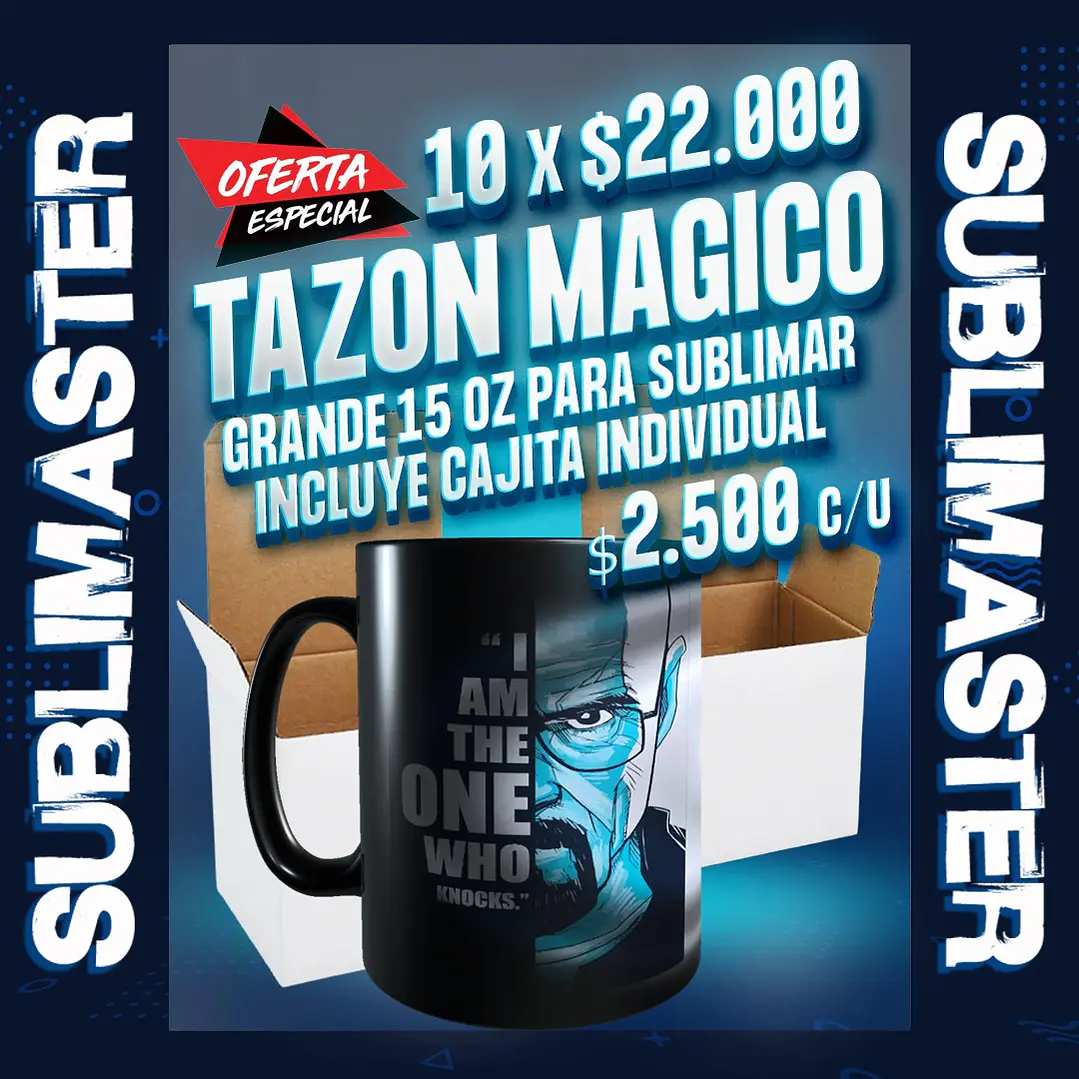 Tazon grande magico para sublimar de 15 oz incluye cajita individual oferta por 10 unidades 1