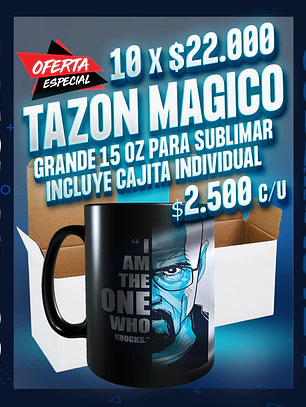 Tazon grande magico para sublimar de 15 oz incluye cajita individual oferta por 10 unidades
