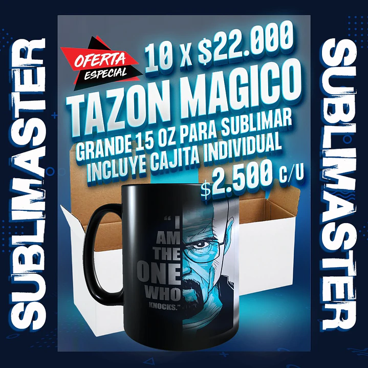 Tazon grande magico para sublimar de 15 oz incluye cajita individual oferta por 10 unidades 1