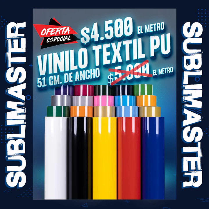 Vinilo textil pu con adhesivo excelente calidad 51 cm. de ancho, venta por metro 1