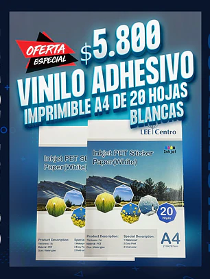 Vinilo adhesivo imprimible blanco resistente al agua para sticker A4 de 20 hojas lee centro