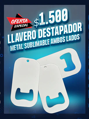 Llavero destapador de metal blanco para sublimar 4x7 cm.