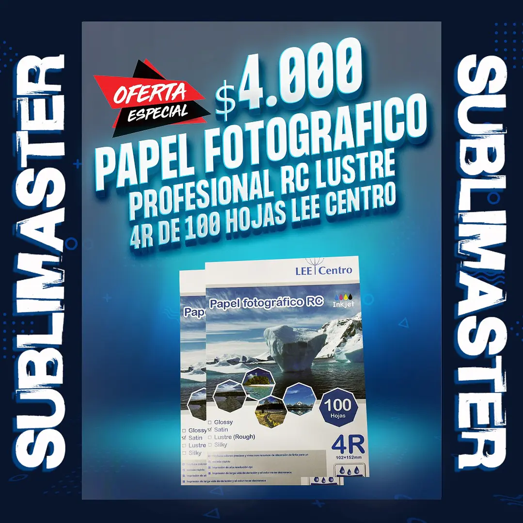 Papel fotografico Profesional RC lustre 4R de 100 hojas lee centro  1
