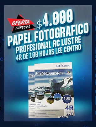 Papel fotografico Profesional RC lustre 4R de 100 hojas lee centro 