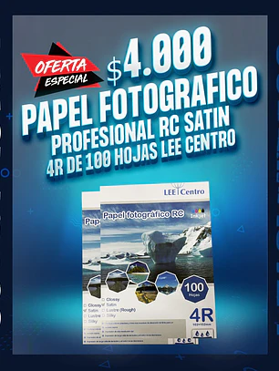 Papel fotografico Profesional RC satin 4R de 100 hojas lee centro 