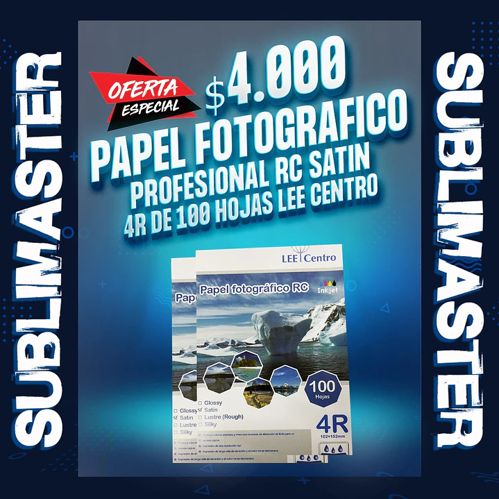 Papel fotografico Profesional RC satin 4R de 100 hojas lee centro  1