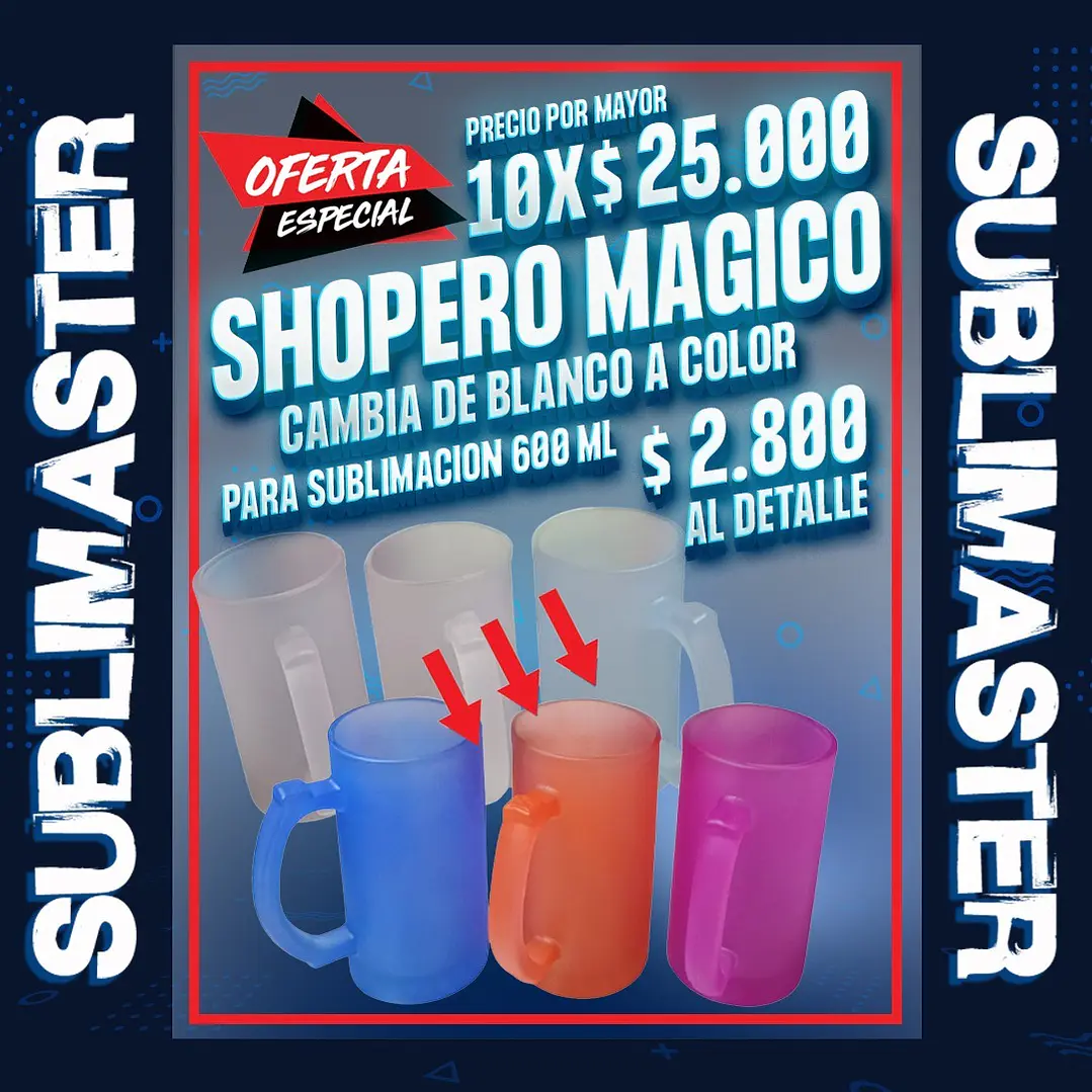 Shopero magico cambia de blanco a color para sublimacion 600 ml. 16 oz oferta por 10 unidades 1
