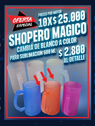 Shopero magico cambia de blanco a color para sublimacion 600 ml. 16 oz oferta por 10 unidades