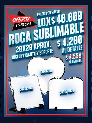 Roca sublimable 20 x 20 cm. incluye soportes y cajita. oferta por 10 unidades 