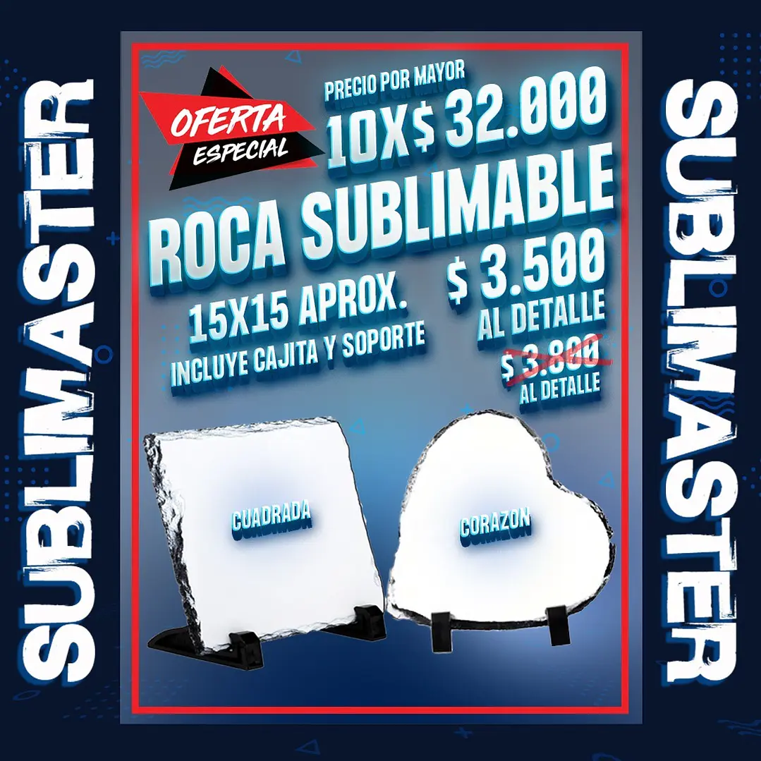 Roca sublimable 15 x 15 cm. incluye soportes y cajita. oferta por 10 unidades 1