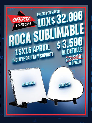 Roca sublimable 15 x 15 cm. incluye soportes y cajita. oferta por 10 unidades