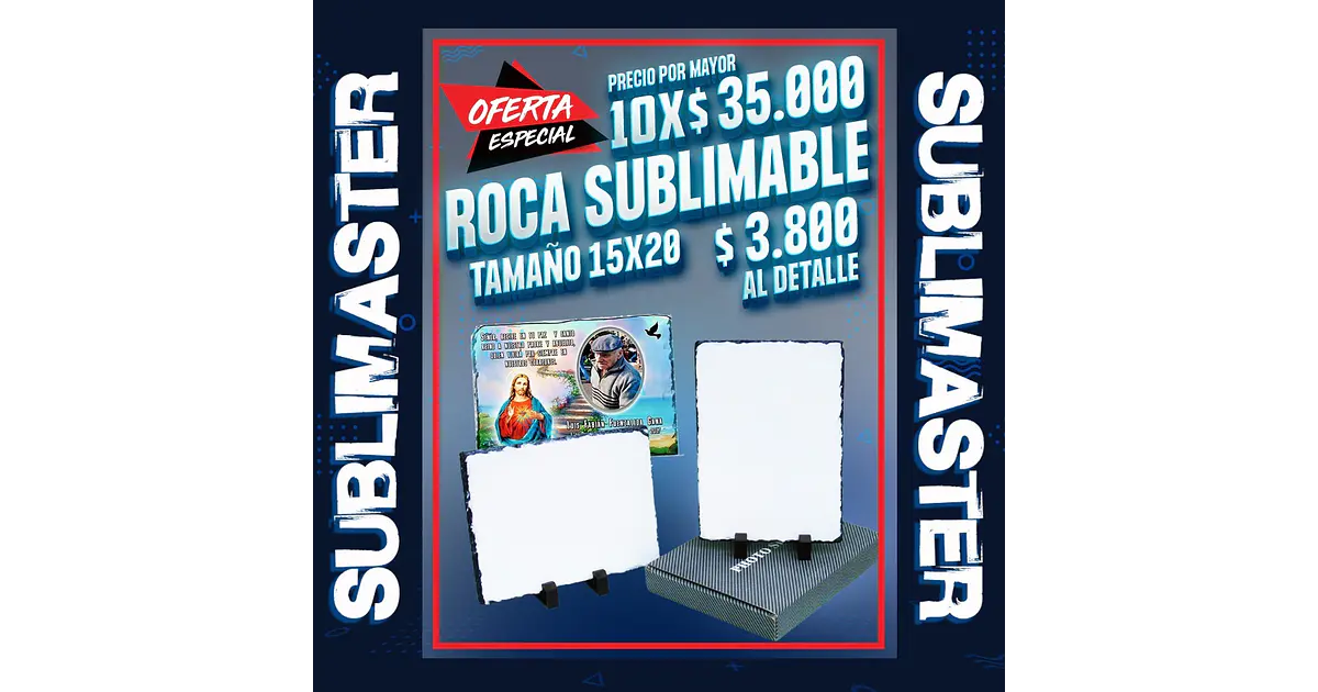 Roca rectangular sublimable 15x20 cm incluye cajita y soport