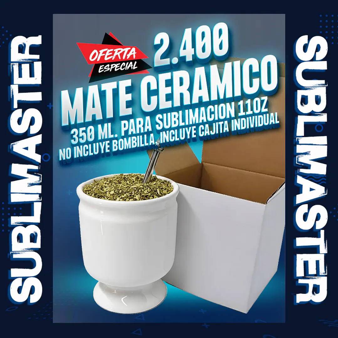 Matero ceramico sublimable blanco 11oz incluye cajita individual  1