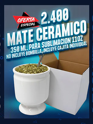 Matero ceramico sublimable blanco 11oz incluye cajita individual 
