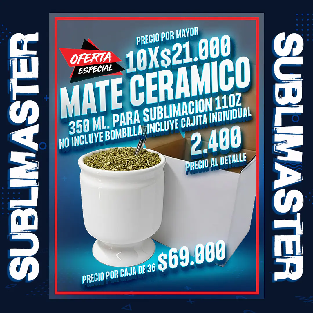 Matero ceramico sublimable blanco 11oz incluye cajita individual, precio por mayor de 10 unidades 1