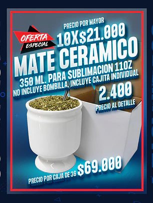Matero ceramico sublimable blanco 11oz incluye cajita individual, precio por mayor de 10 unidades