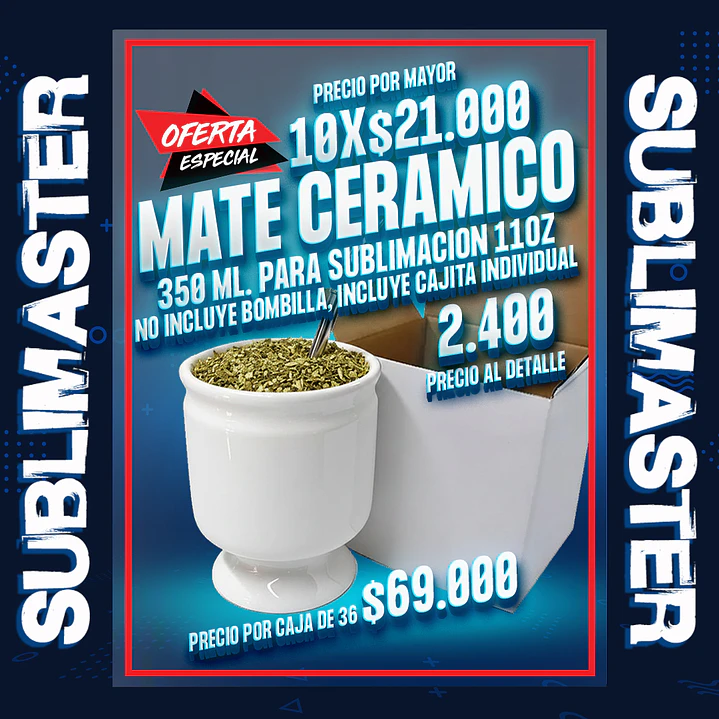 Matero ceramico sublimable blanco 11oz incluye cajita individual, precio por mayor de 10 unidades 1