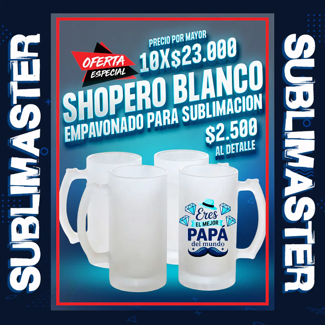 Shopero para sublimacion blanco premium empavonado precio por mayor de 10 1