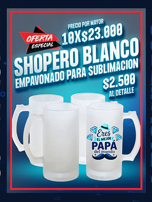 Shopero para sublimacion blanco premium empavonado precio por mayor de 10