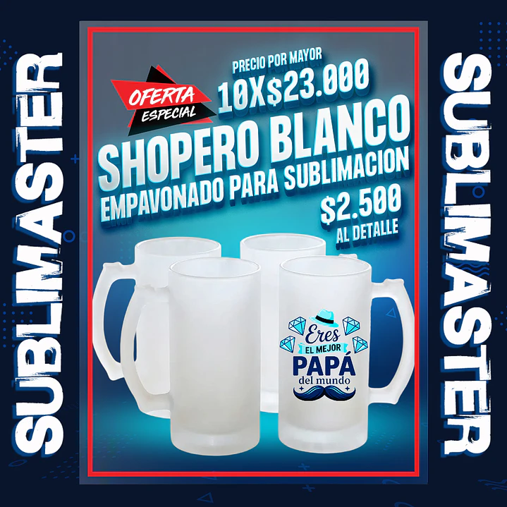 Shopero para sublimacion blanco premium empavonado precio por mayor de 10 1