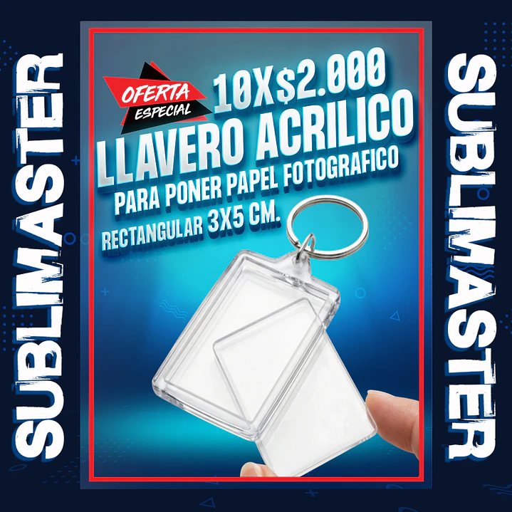 Llavero acrilico rectangular 3x5 cm. para poner papel fotografico oferta por 10 1