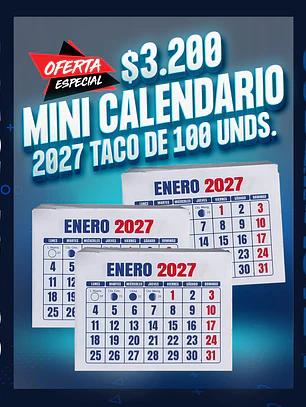Mini calendario 2027 taco de 100 unidades 