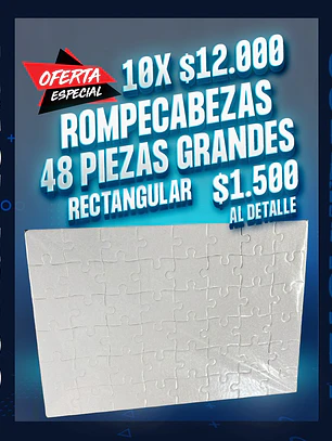 Puzzle rompecabezas sublimable 48 piezas blanco brillante tamaño A4 20x30 
