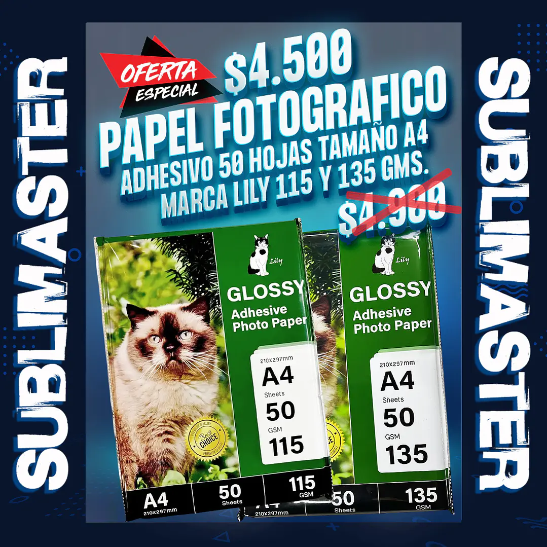 Papel fotografico adhesivo 50 hojas 115 y 135 gm. marca lily 1