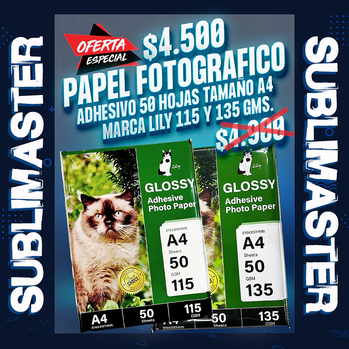 Papel fotografico adhesivo 50 hojas 115 y 135 gm. marca lily 1