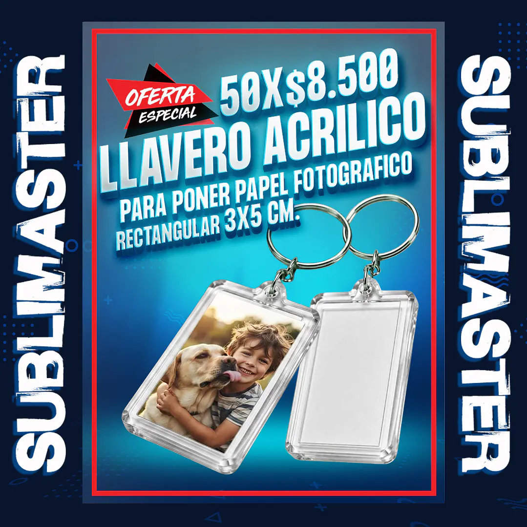 Llavero acrilico rectangular 3x5 cm. para poner papel fotografico oferta por 50 1