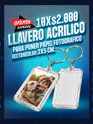 Llavero acrilico rectangular 3x5 cm. para poner papel fotografico oferta por 10