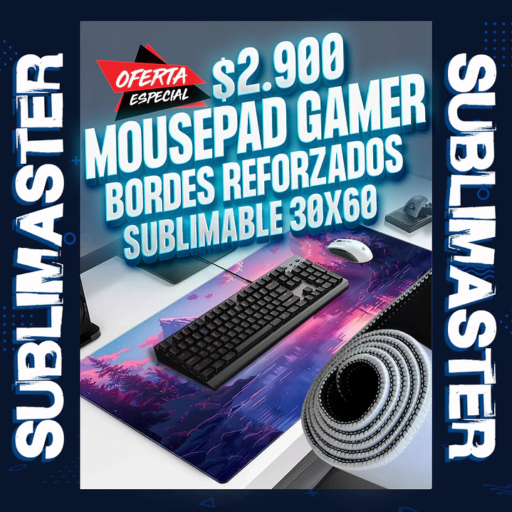 Mouse pad gamers sublimable borde reforzado 30X60 cm. nuevo modelo 1