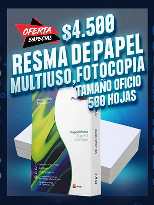 Resma de papel multiuso, fotocopia tamaño oficio, 500 hojas