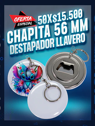 Chapita 56 mm. destapador llavero 50 unidades
