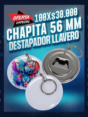 Chapita 56 mm. destapador llavero 100 unidades