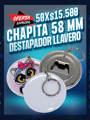 Chapita 58 mm. destapador llavero 50 unidades