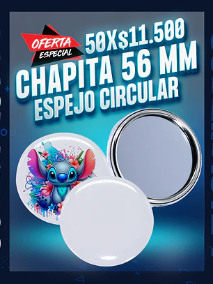 Chapita 56 mm. espejo circular 50 unidades