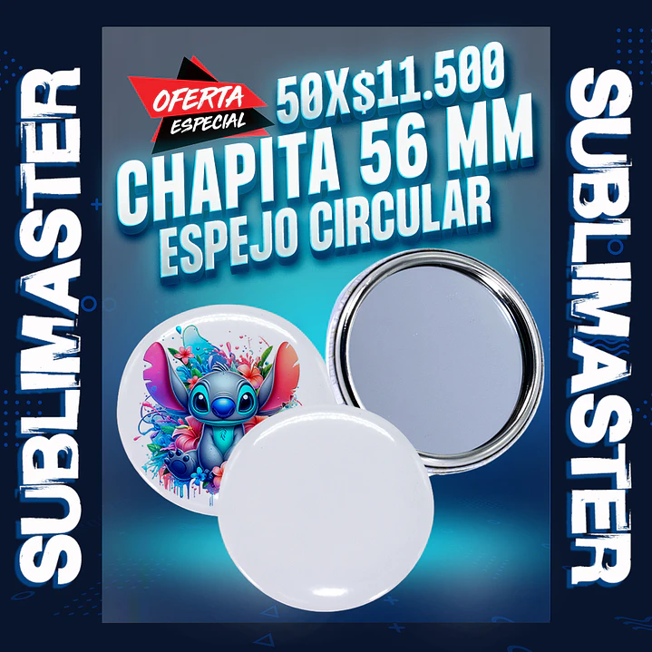 Chapita 56 mm. espejo circular 50 unidades 1