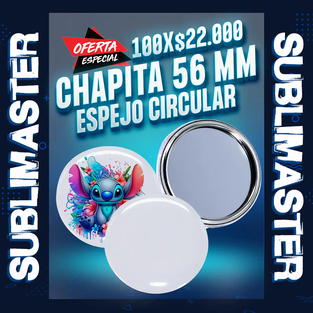 Chapita 56 mm. espejo circular 100 unidades 1