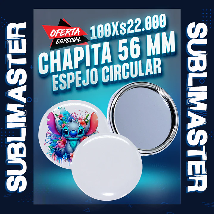 Chapita 56 mm. espejo circular 100 unidades 1