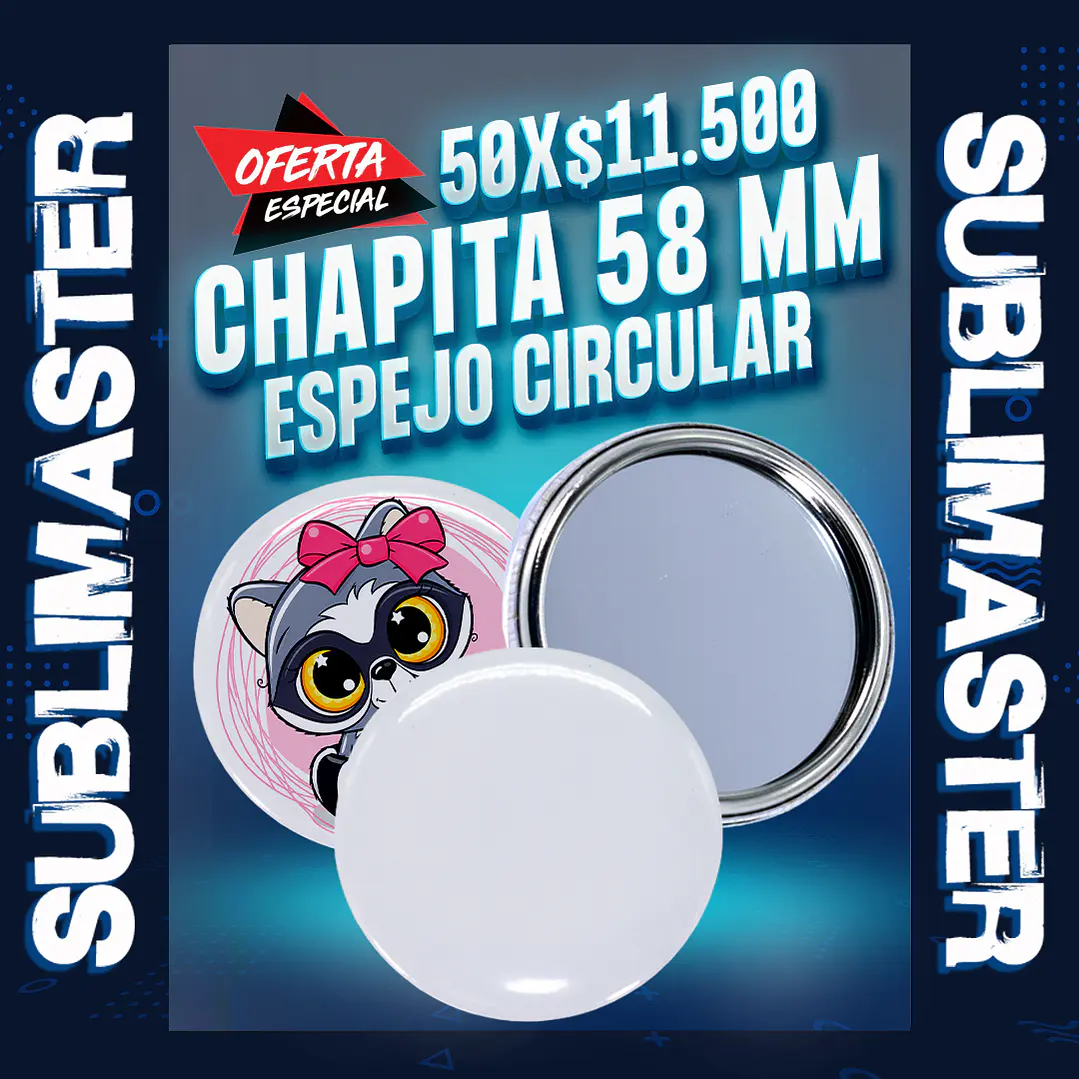 Chapita 58 mm. espejo circular 50 unidades 1