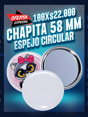 Chapita 58 mm. espejo circular 100 unidades