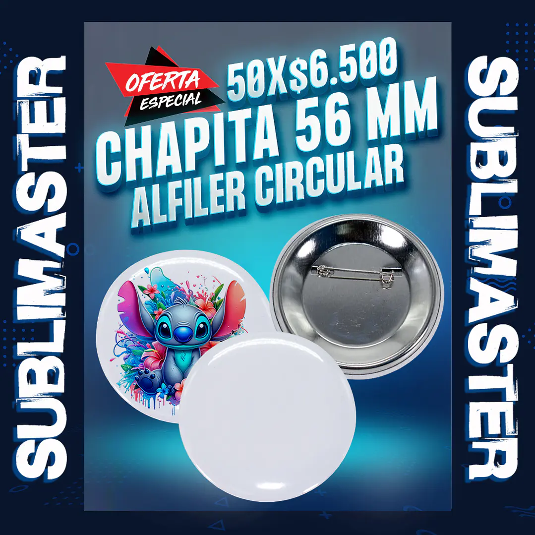 Chapita 56 mm. alfiler circular 50 unidades 1