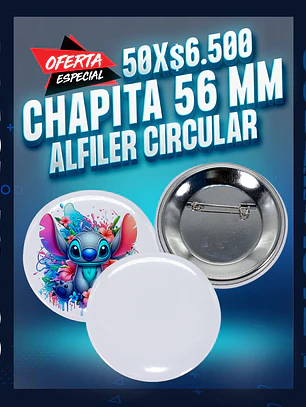 Chapita 56 mm. alfiler circular 50 unidades