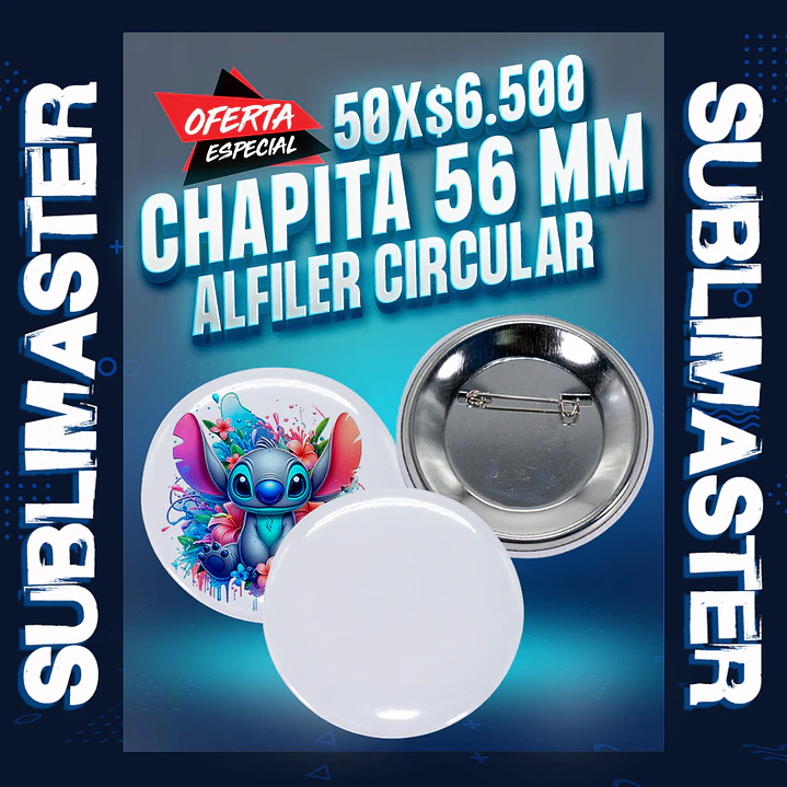 Chapita 56 mm. alfiler circular 50 unidades 1