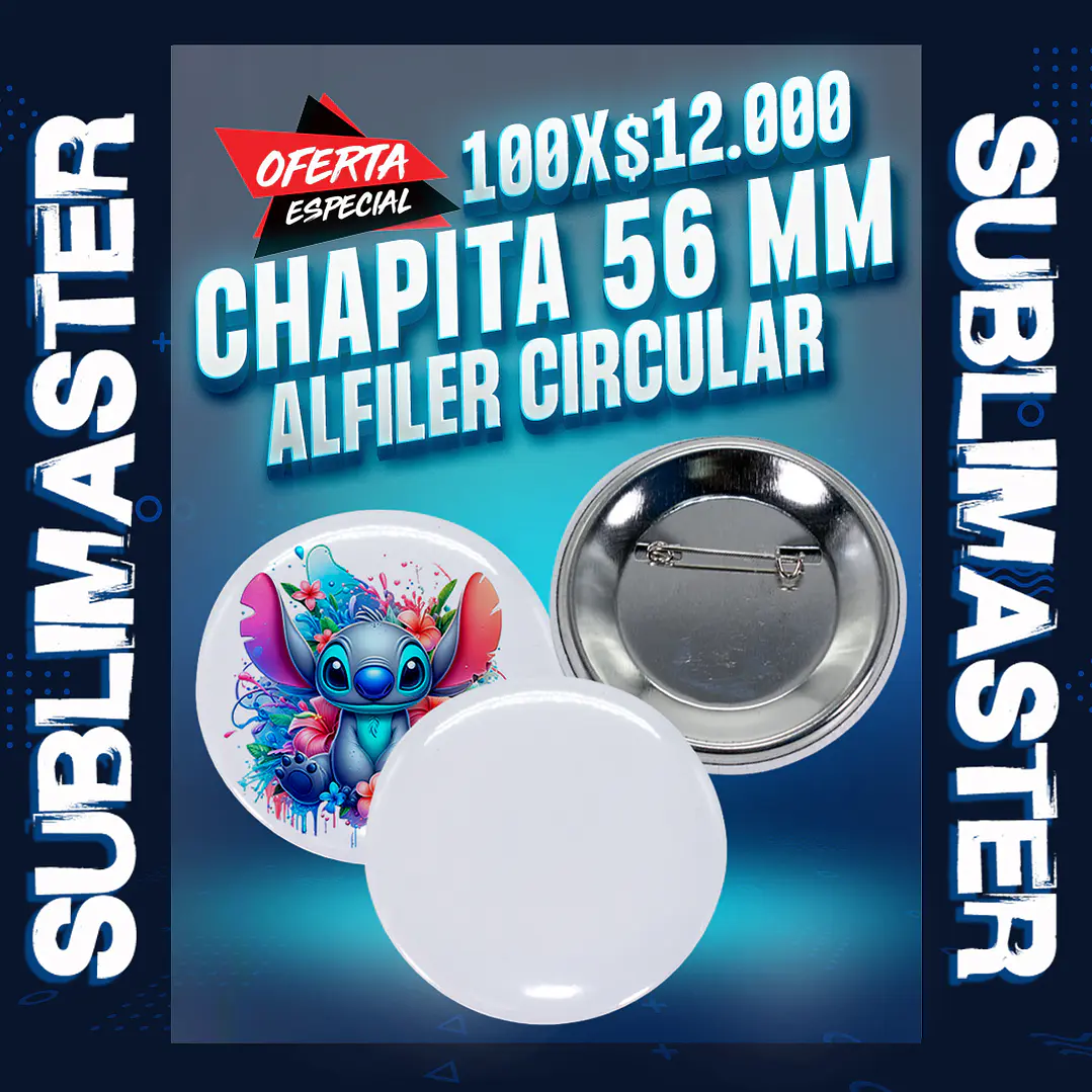 Chapita 56 mm. alfiler circular 100 unidades 1