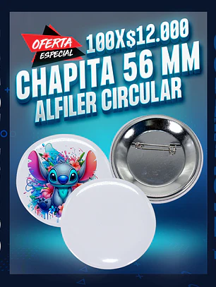 Chapita 56 mm. alfiler circular 100 unidades