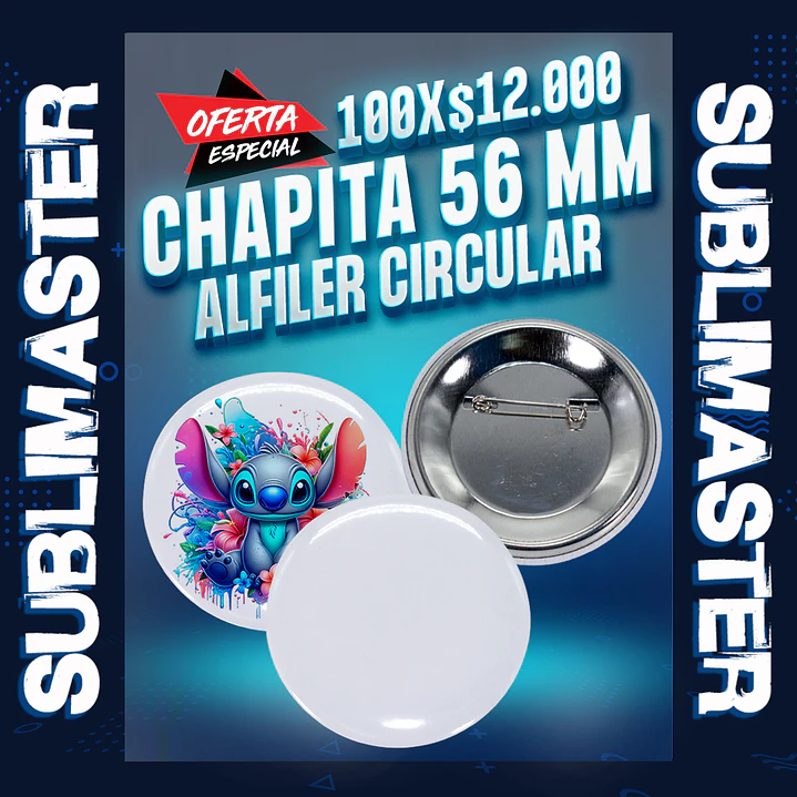 Chapita 56 mm. alfiler circular 100 unidades 1